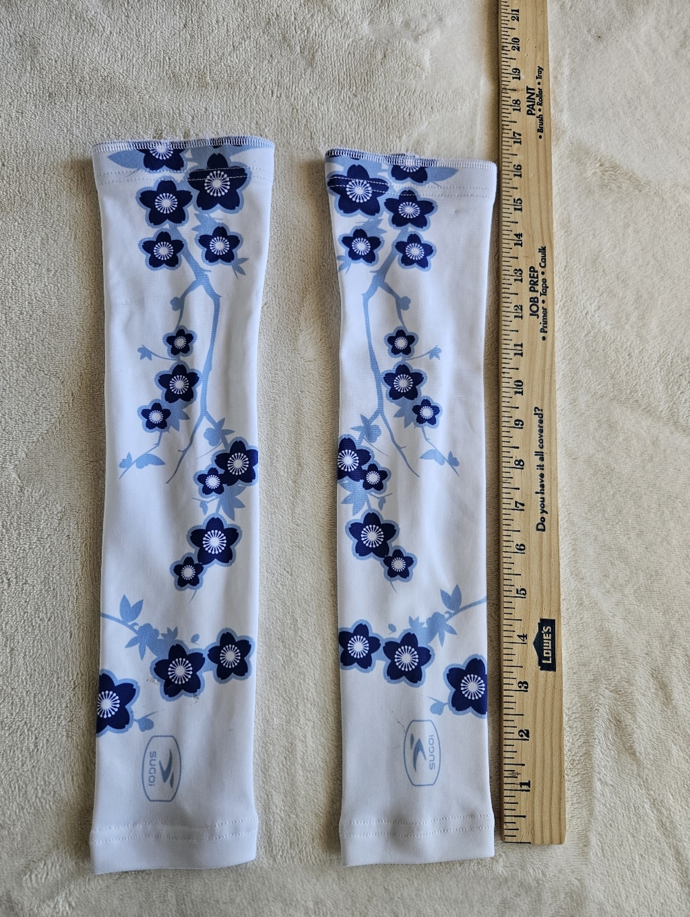 SUGOI Blue sakura cherry blossom Stretch arm warmers sz S/P.